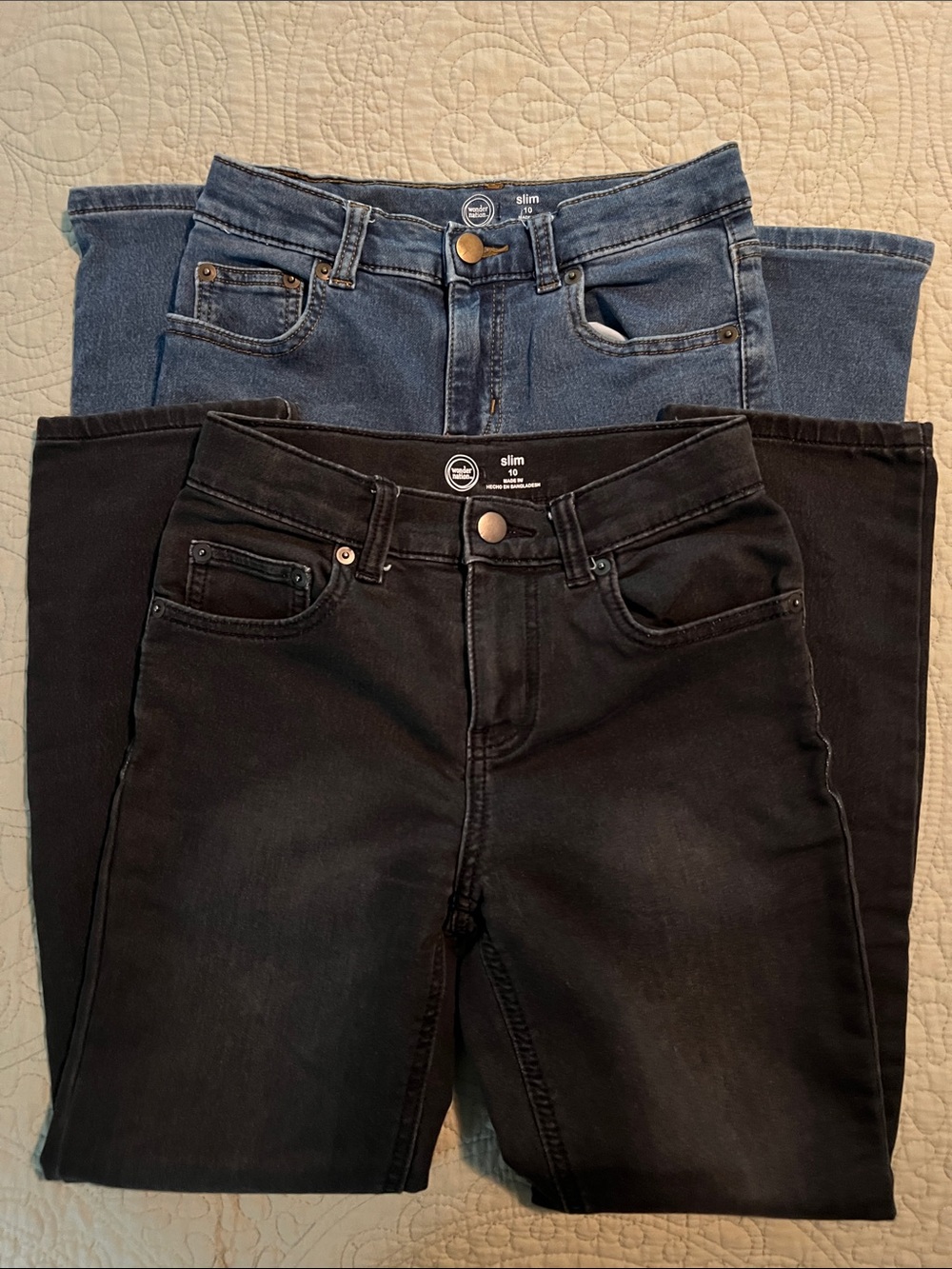2 Wonder Nation Boys’ Slim Jeans- Blue & Black